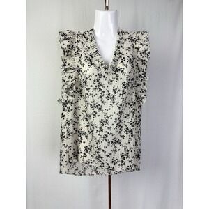 NWT Everleigh Ruffle  Ivory Black Floral Blouse Top‎ Size Small